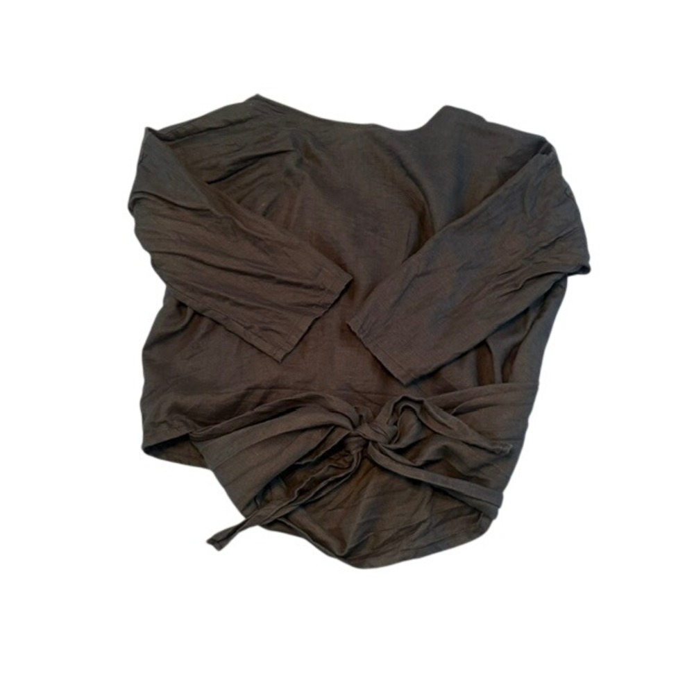 Miranda Bennett Studio Wrap Top Womens OS Black 100% Linen Tie Front Capsule
